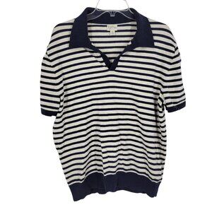 J Crew Short Sleeve Cotton Johnny-collar Sweater Striped XL Preppy colegate flaw